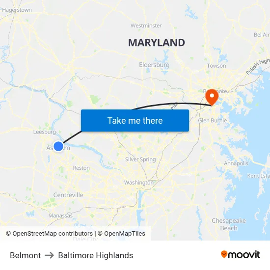 Belmont to Baltimore Highlands map