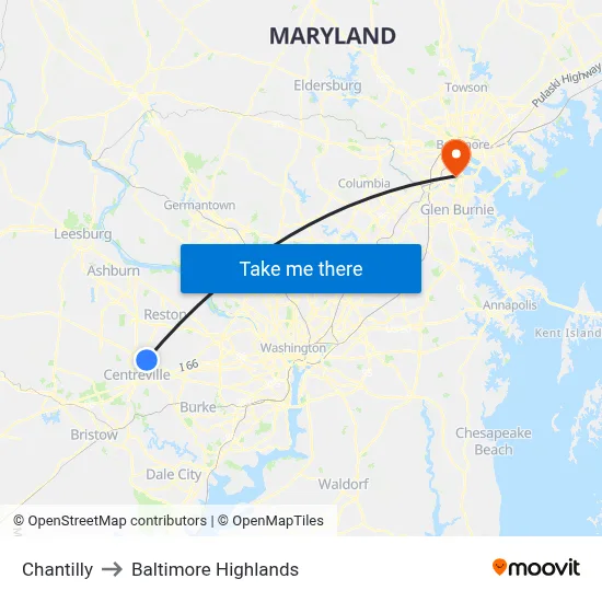 Chantilly to Baltimore Highlands map