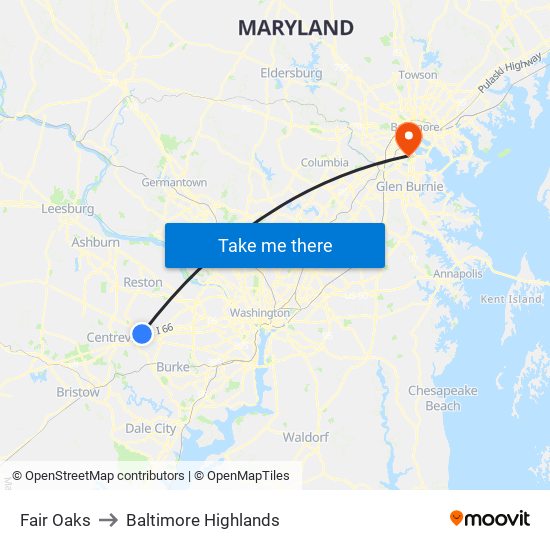 Fair Oaks to Baltimore Highlands map