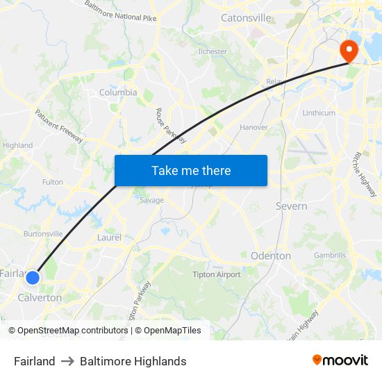 Fairland to Baltimore Highlands map