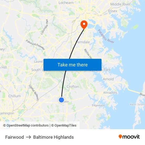 Fairwood to Baltimore Highlands map