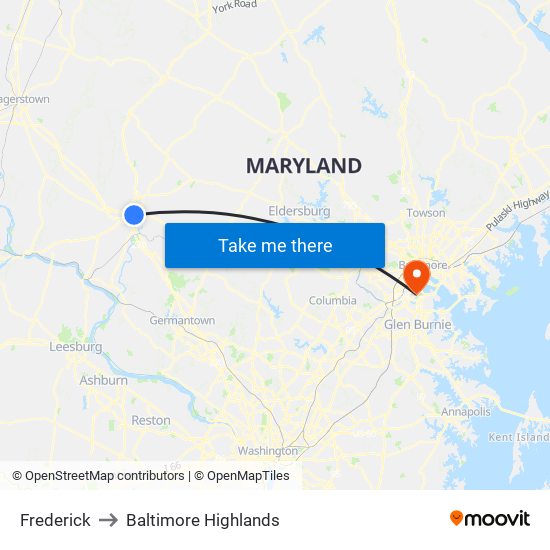 Frederick to Baltimore Highlands map