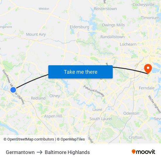 Germantown to Baltimore Highlands map