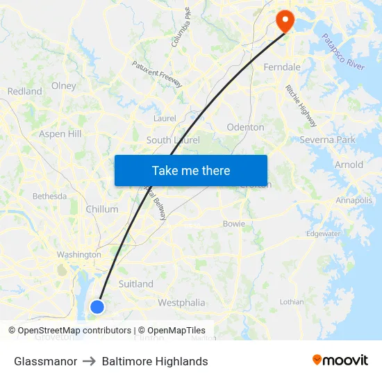 Glassmanor to Baltimore Highlands map