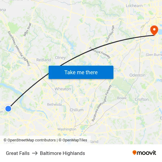 Great Falls to Baltimore Highlands map