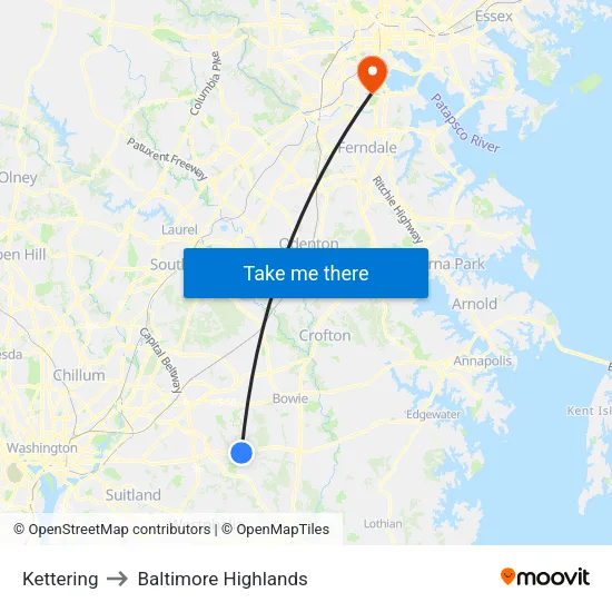 Kettering to Baltimore Highlands map