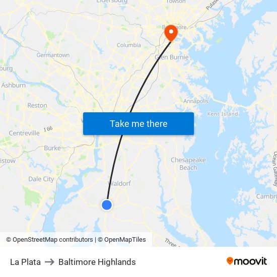 La Plata to Baltimore Highlands map