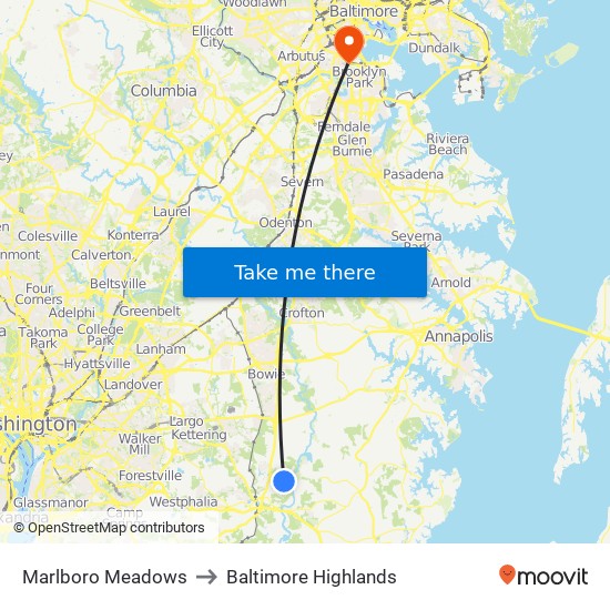 Marlboro Meadows to Baltimore Highlands map