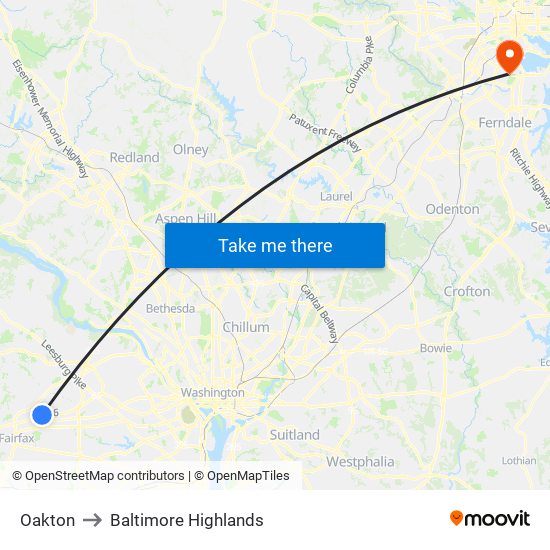 Oakton to Baltimore Highlands map