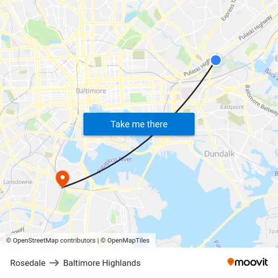 Rosedale to Baltimore Highlands map