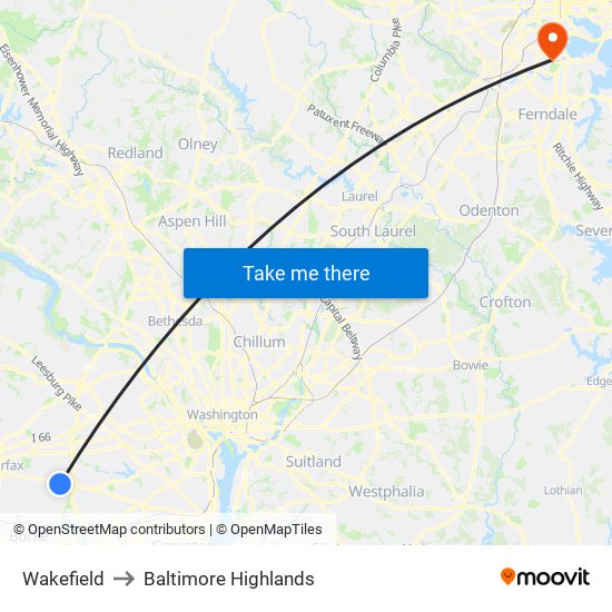 Wakefield to Baltimore Highlands map