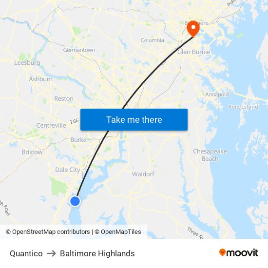 Quantico to Baltimore Highlands map