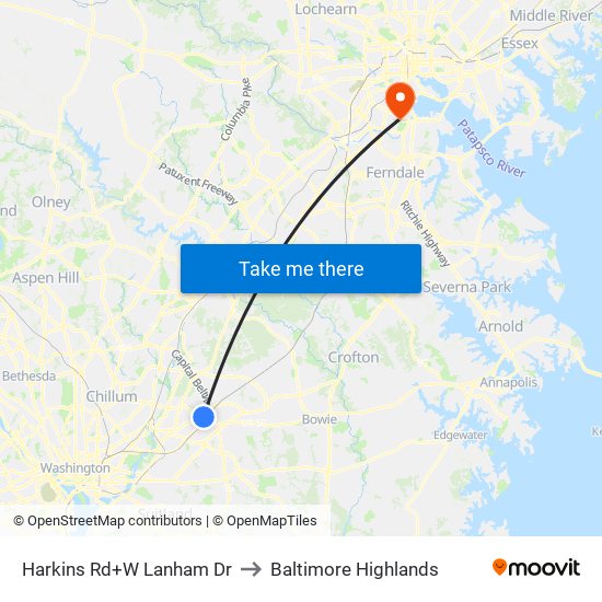 Harkins Rd+W Lanham Dr to Baltimore Highlands map