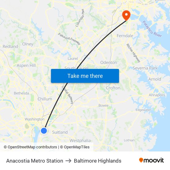 Anacostia Metro Station to Baltimore Highlands map