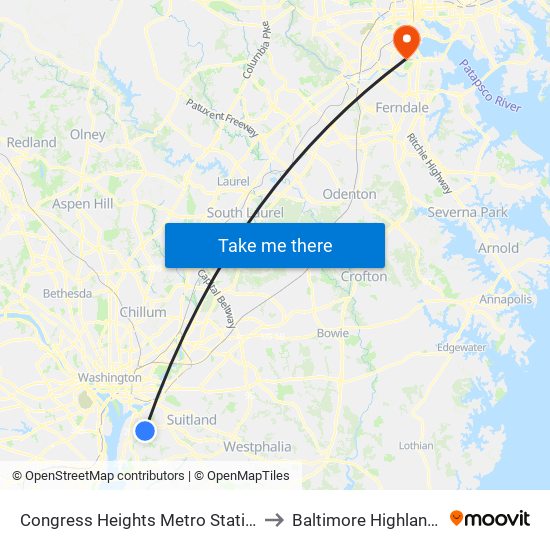 Congress Heights Metro Station to Baltimore Highlands map