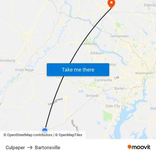 Culpeper to Bartonsville map