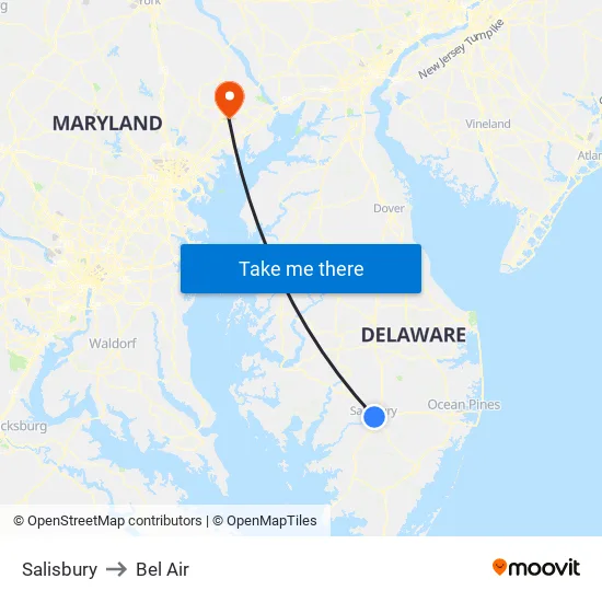 Salisbury to Bel Air map