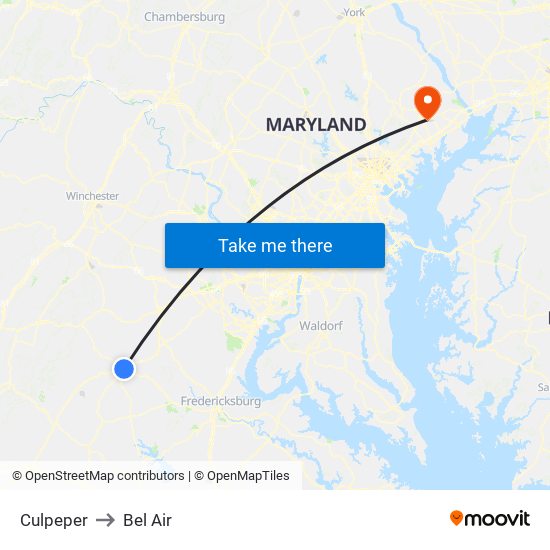 Culpeper to Bel Air map