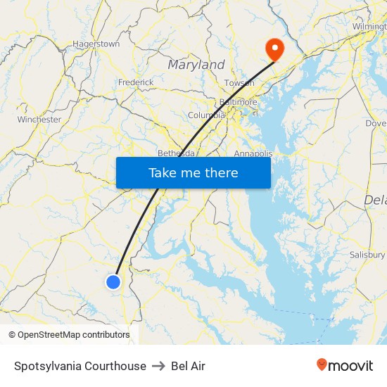 Spotsylvania Courthouse to Bel Air map