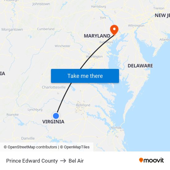 Prince Edward County to Bel Air map