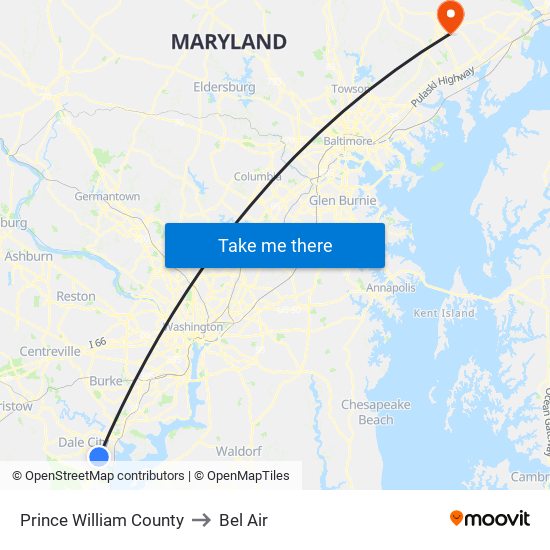 Prince William County to Bel Air map