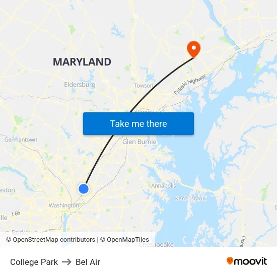 College Park to Bel Air map