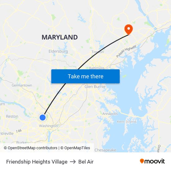 Friendship Heights Village to Bel Air map