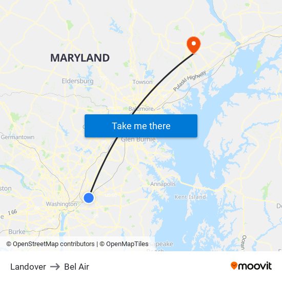 Landover to Bel Air map