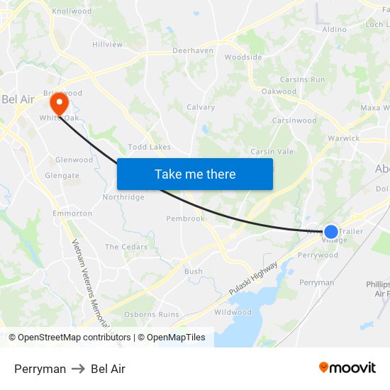 Perryman to Bel Air map