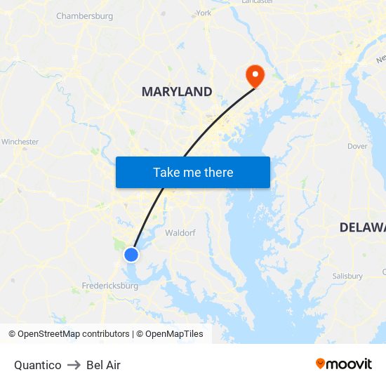 Quantico to Bel Air map