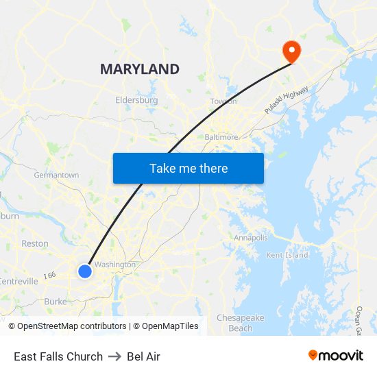 East Falls Church to Bel Air map