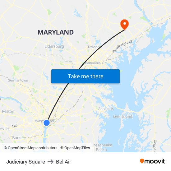 Judiciary Square to Bel Air map