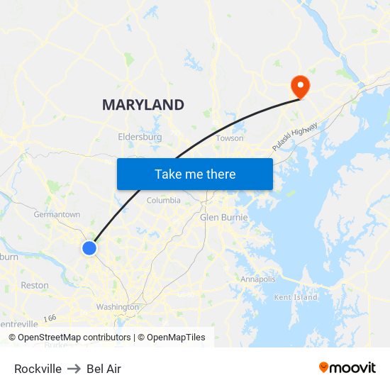 Rockville to Bel Air map