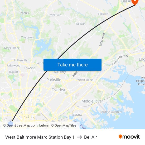 West Baltimore Marc Station Bay 1 to Bel Air map