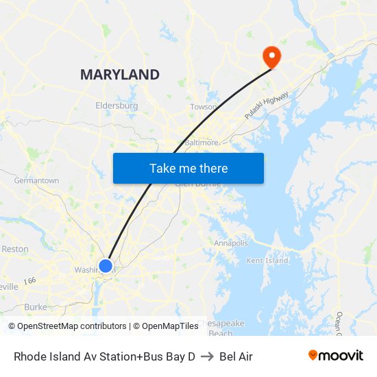 Rhode Island Ave-Brentwood+Bay D to Bel Air map