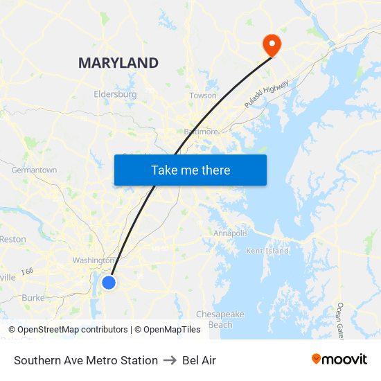 Southern Ave Metro Station to Bel Air map