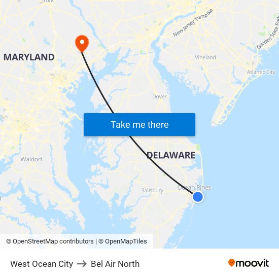 West Ocean City to Bel Air North map