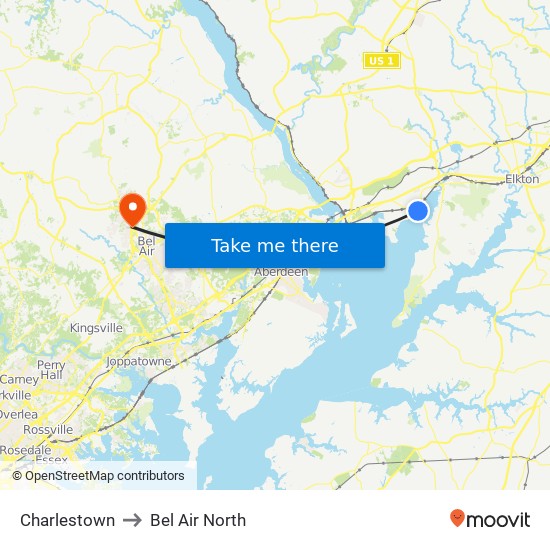 Charlestown to Bel Air North map
