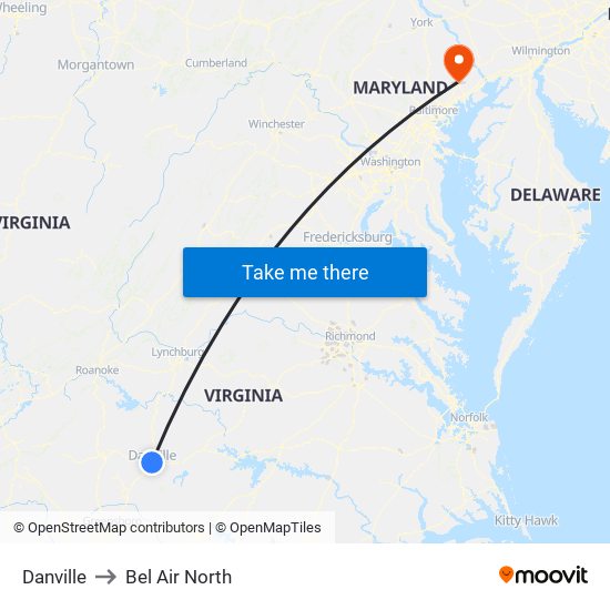 Danville to Bel Air North map