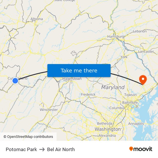 Potomac Park to Bel Air North map