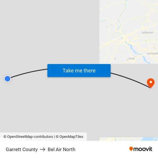 Garrett County to Bel Air North map