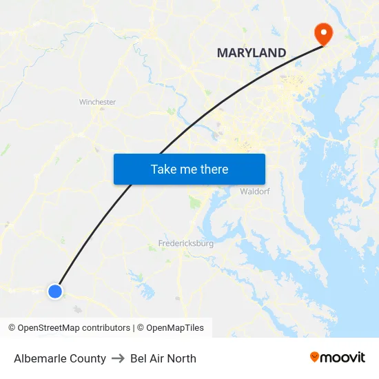 Albemarle County to Bel Air North map