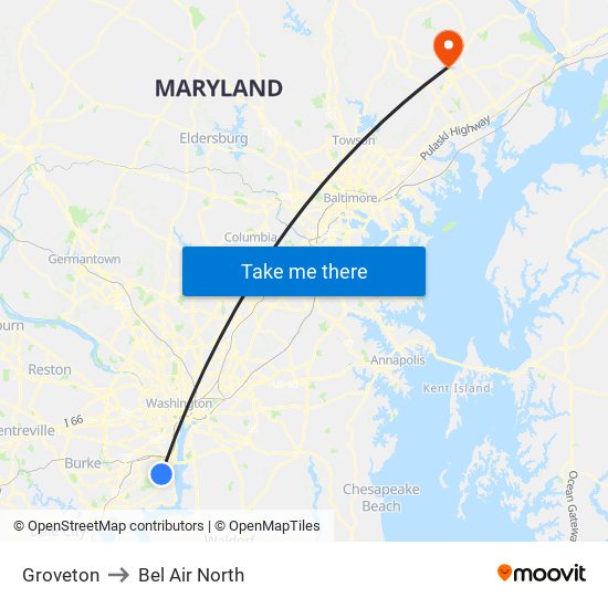 Groveton to Bel Air North map