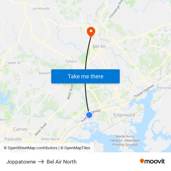 Joppatowne to Bel Air North map