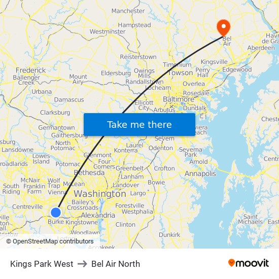 Kings Park West to Bel Air North map