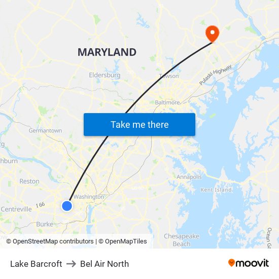 Lake Barcroft to Bel Air North map