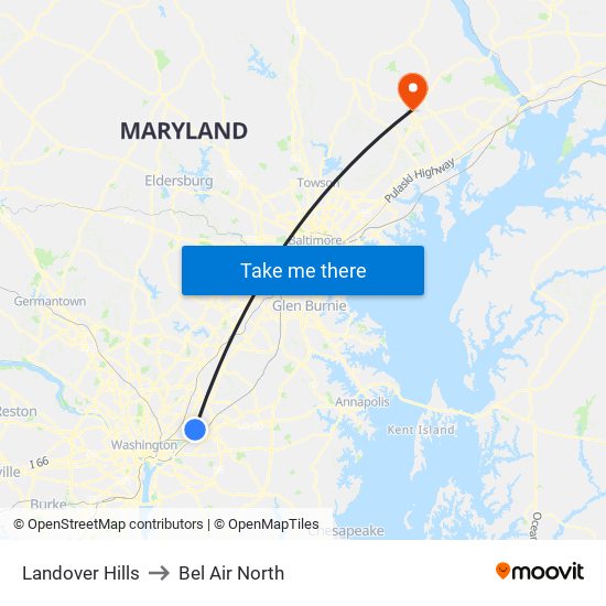 Landover Hills to Bel Air North map