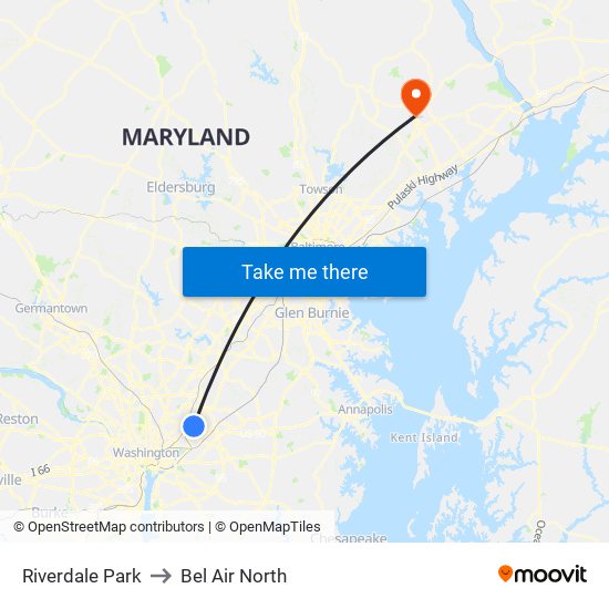 Riverdale Park to Bel Air North map