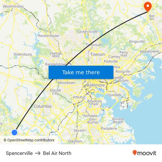 Spencerville to Bel Air North map