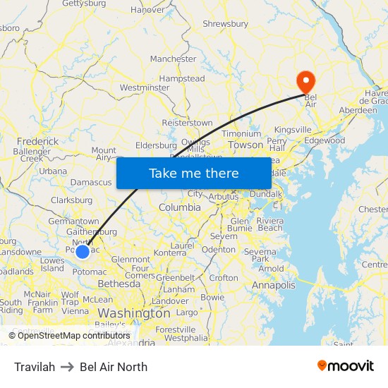 Travilah to Bel Air North map